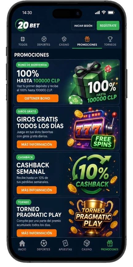20 Bet app: lobby móvil y accesos rápidos en Chile